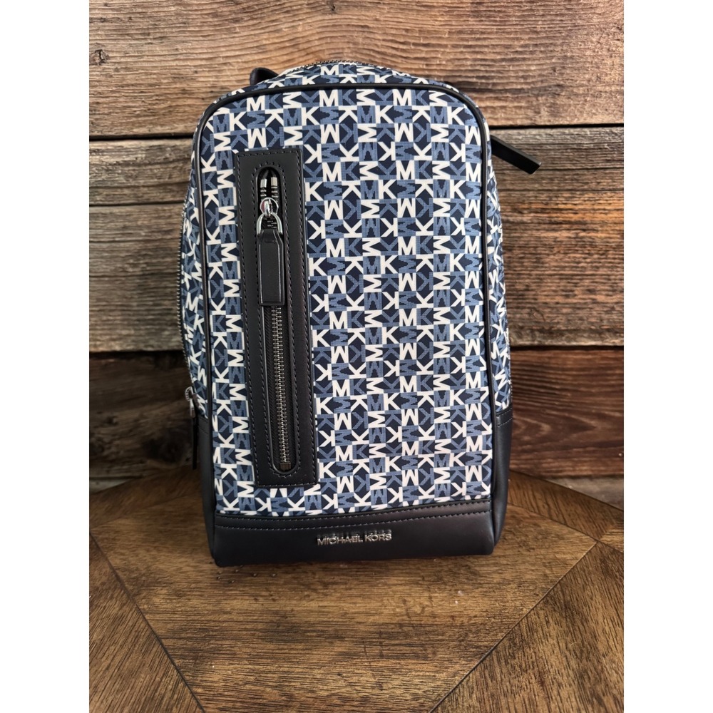 Michael Kors Cooper Utility Sling Pack Navy MK Logo Crossbody Bag 37T5LLAC2V NEW